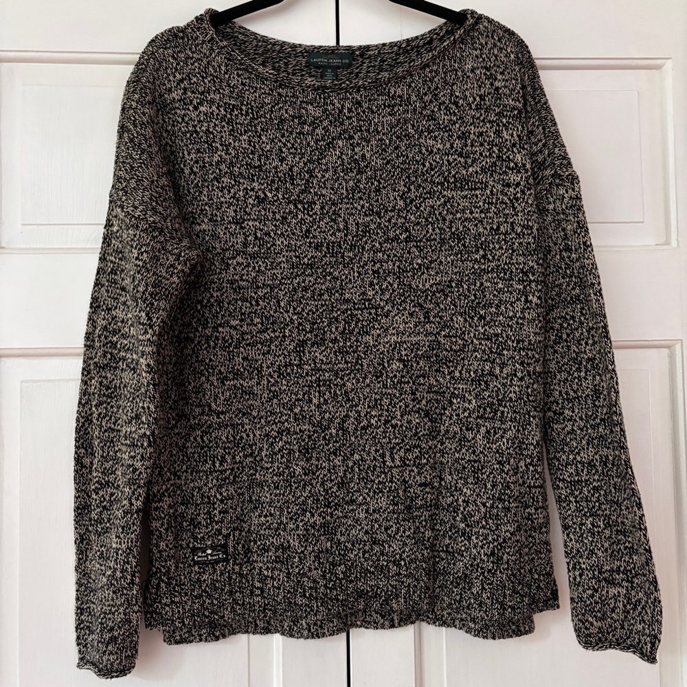Vintage Lauren Jeans Co Ralph Lauren Marled Bateau Black Tan Sweater Size Medium